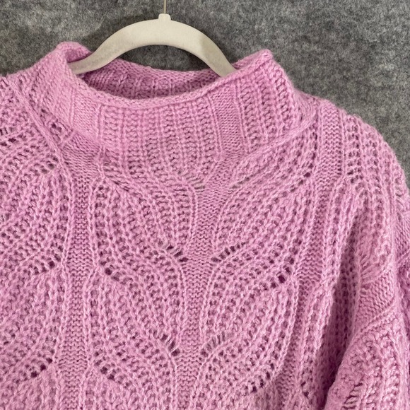 J. Crew Sweater Small Pink Pointelle Alpaca Knit Mock Neck Long Sleeve - Picture 4 of 10